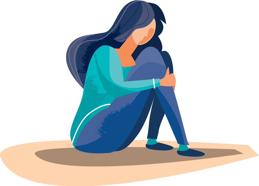 Illustration showing a girl sitting hugging herself